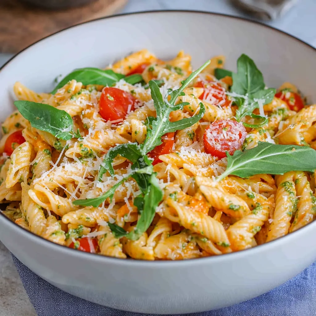 Nudelsalat mit Pesto & Rucola (ohne Mayo)