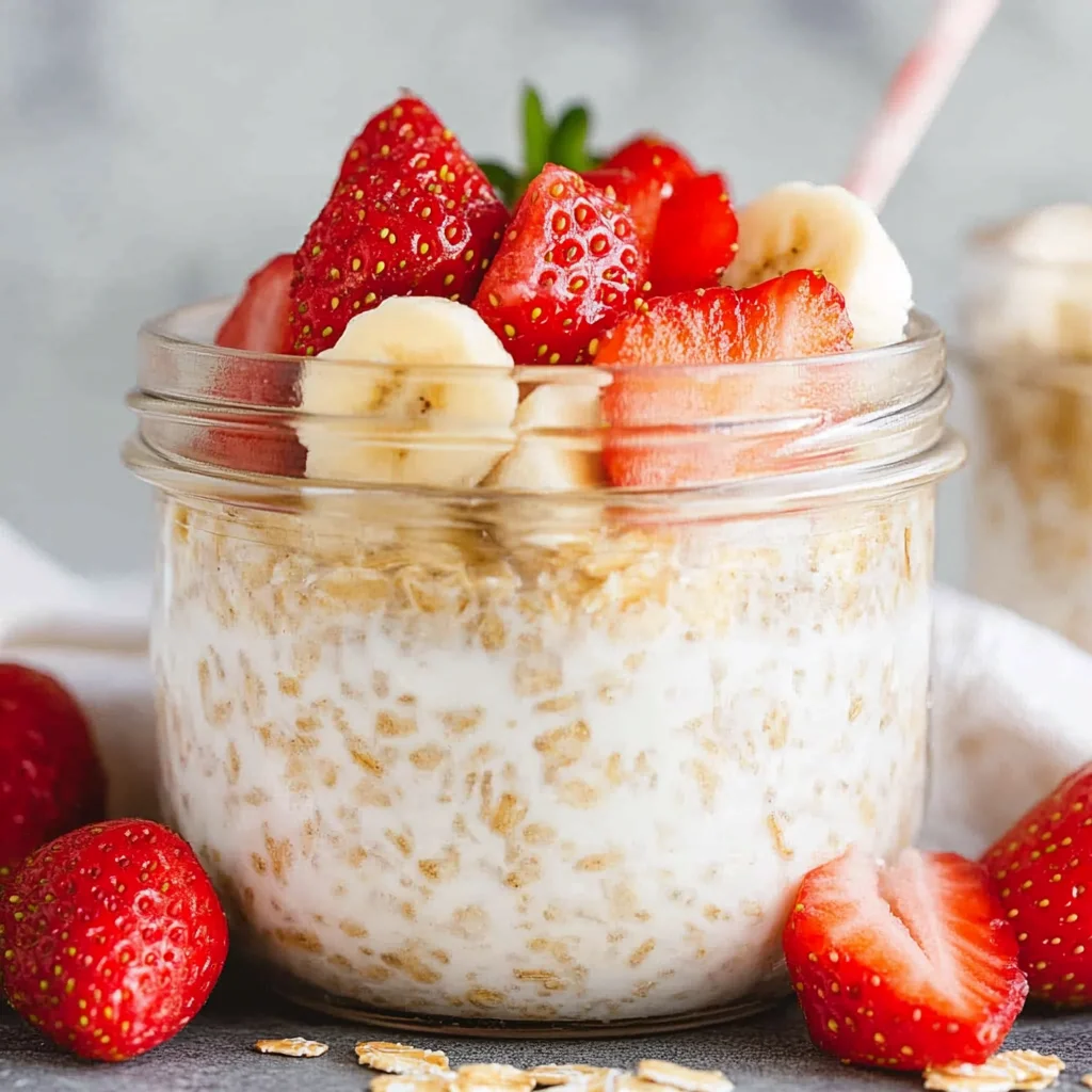 Overnight Oats - so cremig mit Joghurt, Banane & Erdbeeren